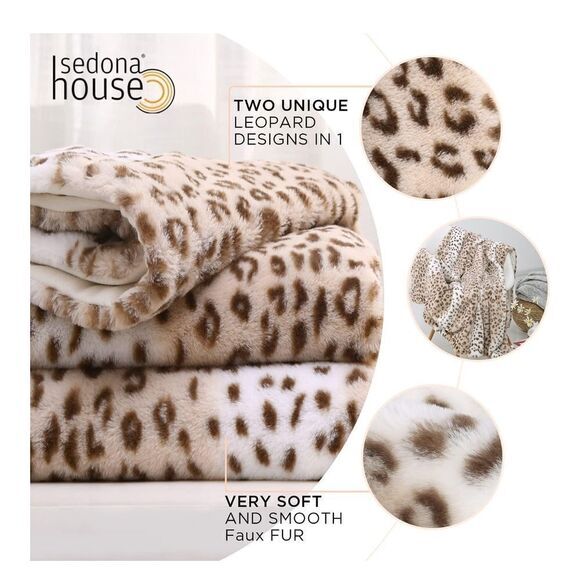 Sedona House Fuzzy Faux Fur Throw Sand‎ Leopard Blanket,Lightweight Plush Cozy - Picture 1 of 10
